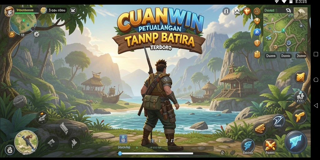 Tangkapan layar gameplay CUANWIN menunjukkan petualangan eksplorasi di dunia terbuka.