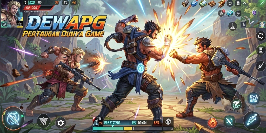 Tampilan gameplay DEWAPG yang menakjubkan di arena pertarungan.