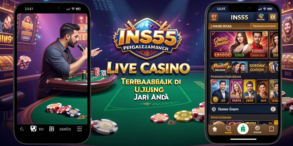 Screenshot utama INS55 menunjukkan gameplay kasino langsung yang interaktif dan menarik.