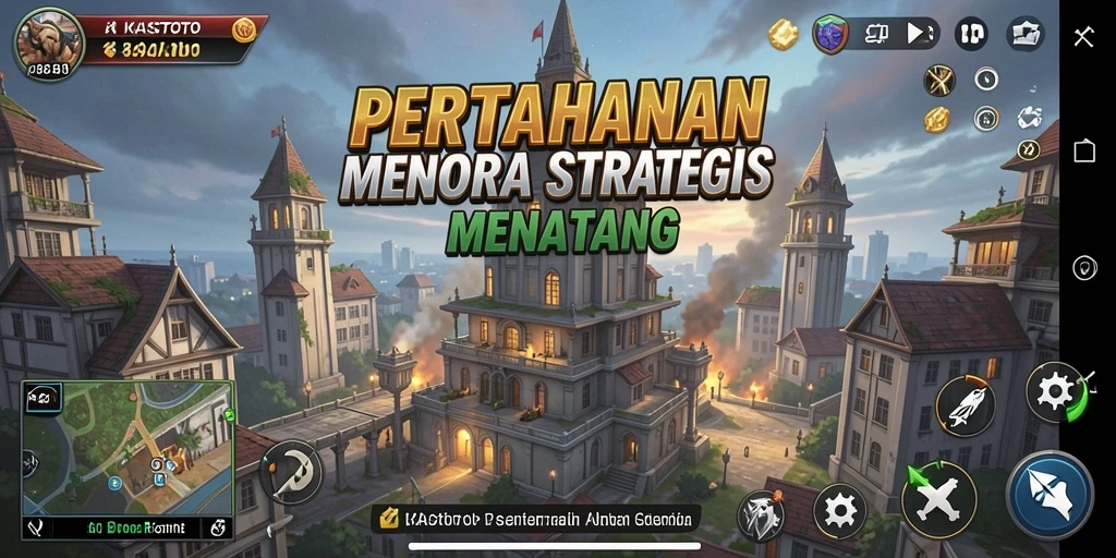 Tangkapan layar dari KASTOTO menampilkan pertempuran strategis dalam Tower Defense.