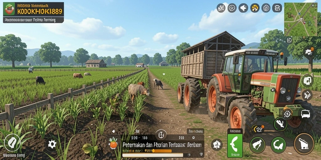 Tampilan gameplay seru di KODOKHOKI889 dengan pertanian dan peternakan.