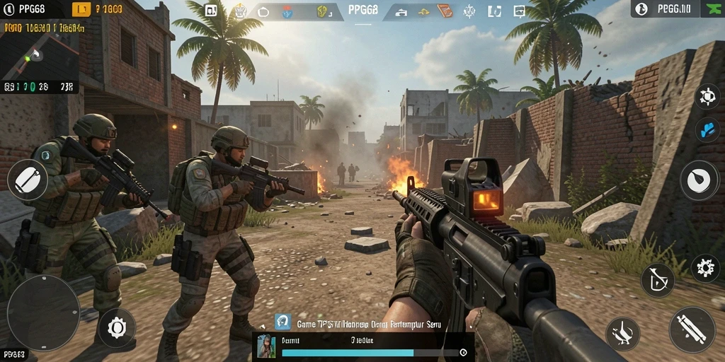 Tampilan gameplay PGG68 dengan pertempuran seru di medan tempur.