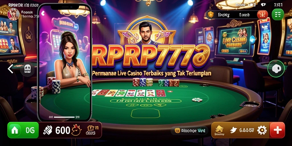 Screenshot gameplay Live Casino RPRP777 yang menampilkan dealer dan tabel permainan.